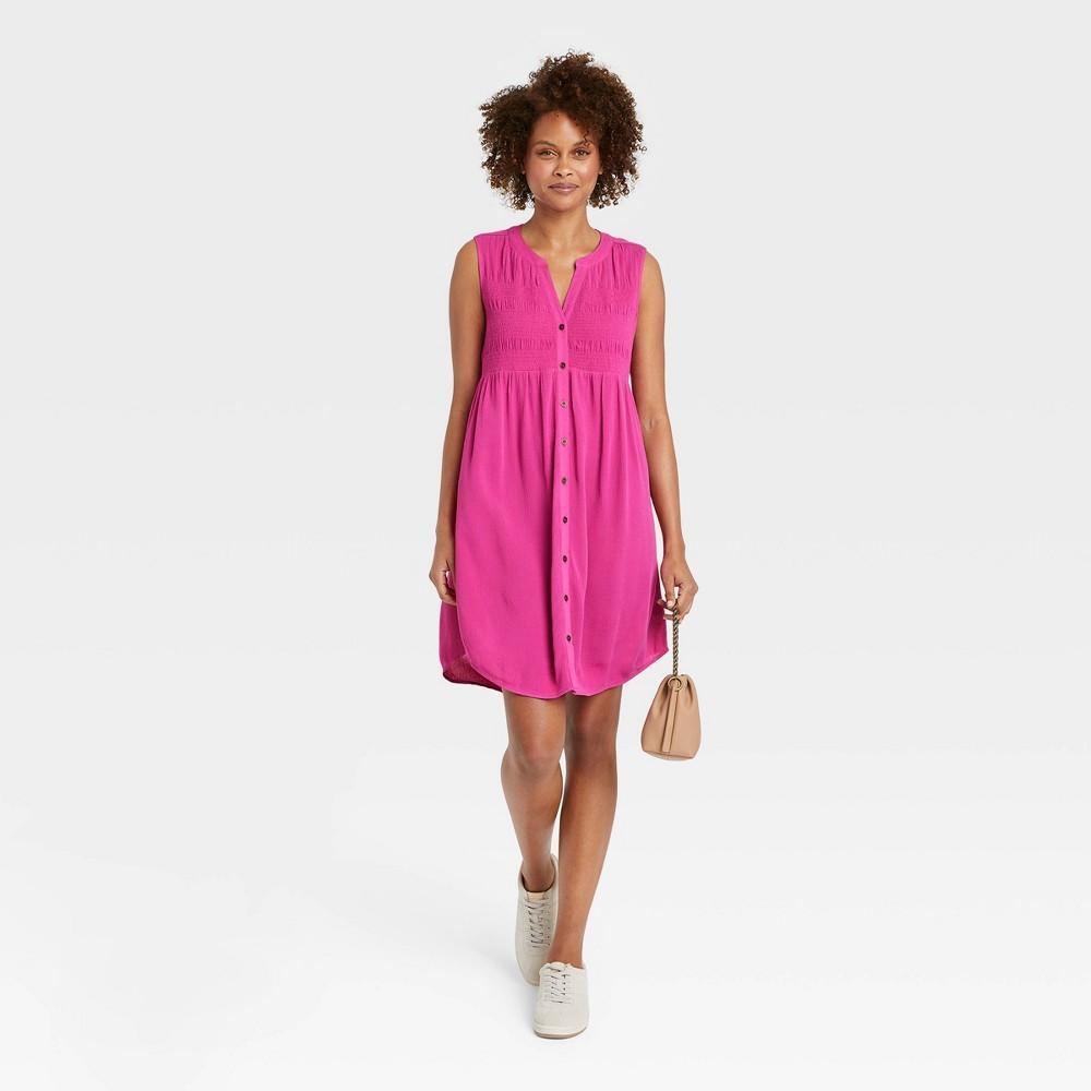 Smocked button down dress outlet